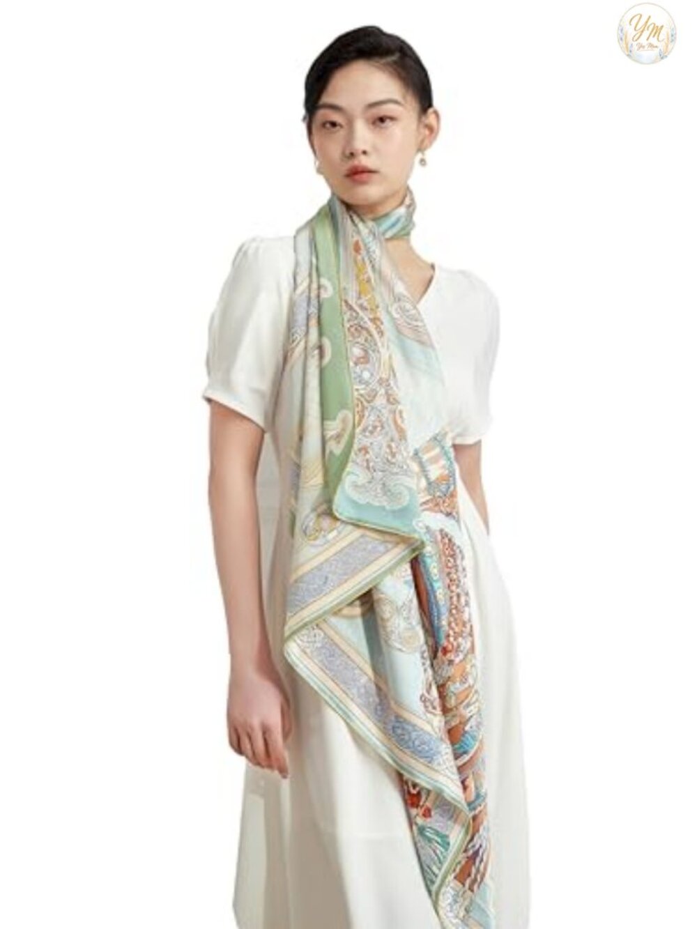 100% Silk Double-Sided Scarf Large 42x42 Hand Rolled Edges Twill Weave